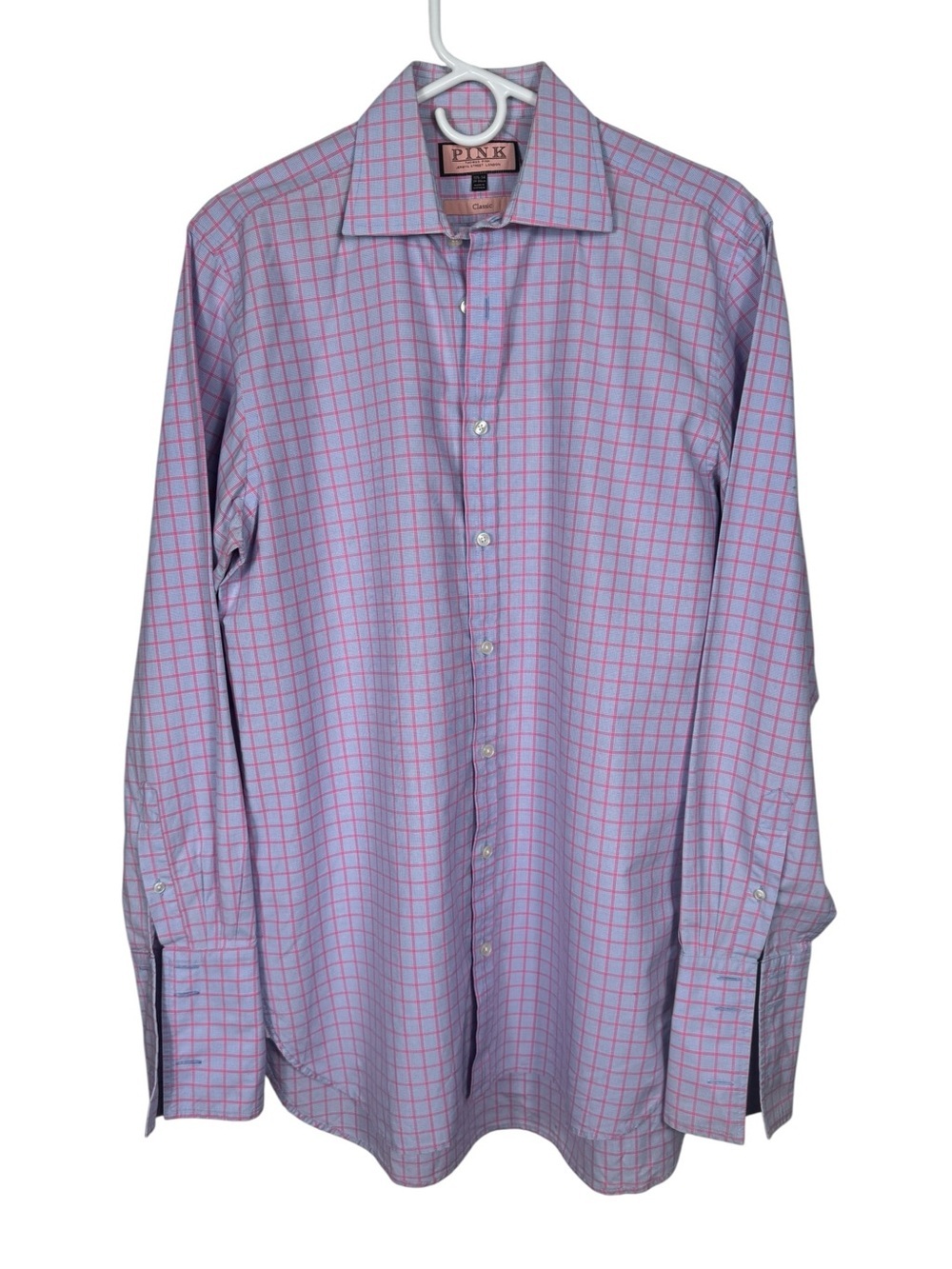 Thomas Pink Classic Dress Shirt, Blue Pink Check, 15.5/34